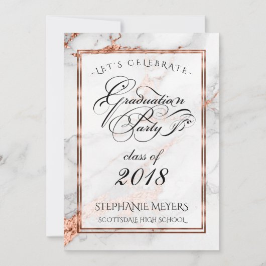 卒業式パーティーフェイクイタリアン銅大理石 招待状 (正面)