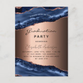 卒業式パーティーブルーゲート大理石バラ金ゴールド 案内ポストカード (正面)