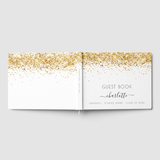 卒業式パーティーホワイト金ゴールドグリッターダスト2023 ゲストブック (全面)