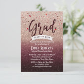 卒業式パーティーモダンブルゴーニュバラ金ゴールドグリッター 招待状 (スタンド正面)