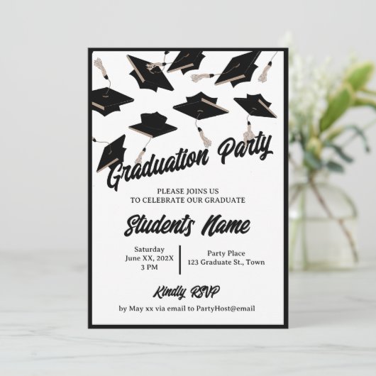 卒業式パーティー写真ブラックアンドホワイトモータルボード 招待状 (スタンド正面)