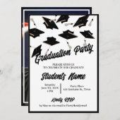 卒業式パーティー写真ブラックアンドホワイトモータルボード 招待状 (正面/裏面)