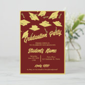 卒業式パーティー写真マルーンと金ゴールドモルタルボード 招待状 (スタンド正面)