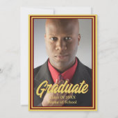 卒業式パーティー写真マルーンと金ゴールドモルタルボード 招待状 (裏面)