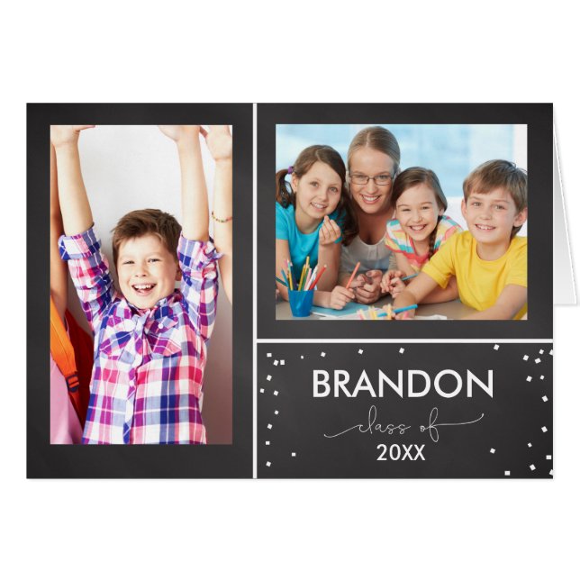 卒業式パーティー招待状ブラック・シャルボードルック (正面横)