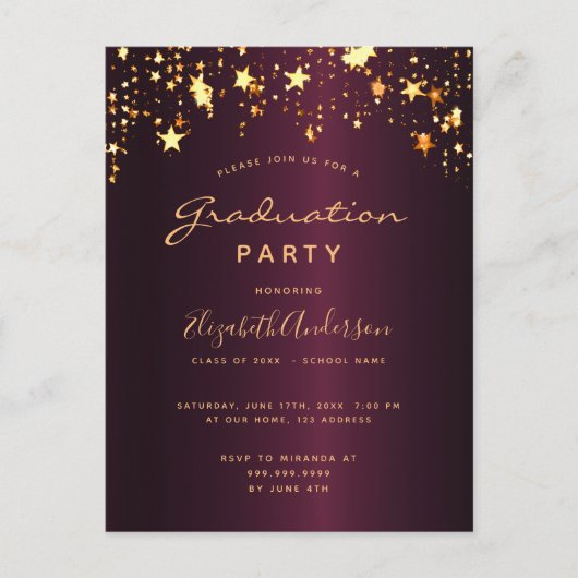 卒業式パーティー熱烈な金ゴールドスター華やかな ポストカード (正面)