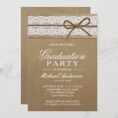 卒業式パーティー素朴バーラップ弦の弓レース 招待状 (正面/裏面)