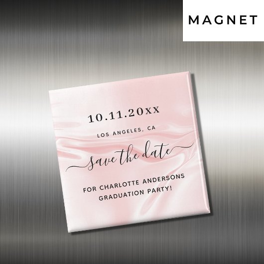 卒業式パーティー赤面ピンクのシルク日付を保存 マグネット