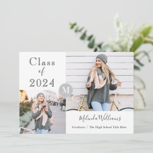 卒業式パーティー2フォトシンプルーモダンモノグラム 招待状 (スタンド正面)