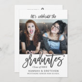 卒業式パーティー2枚の写真 招待状 (正面/裏面)