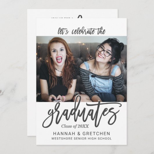 卒業式パーティー2枚の写真 招待状 (正面/裏面)