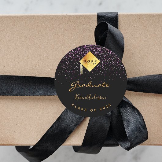 卒業式パーティー2023年黒紫色キャップ ラウンドシール