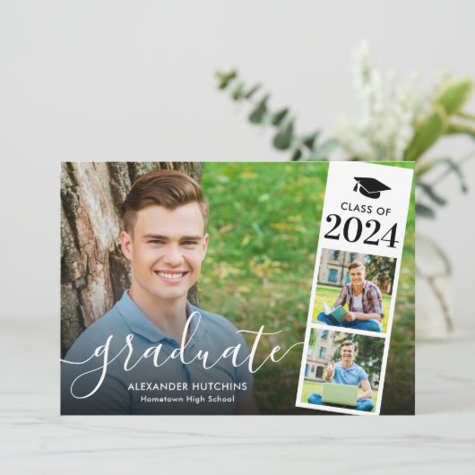 卒業式パーティー3フォトコラージュモダン招待状 招待状 (スタンド正面)