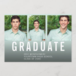 卒業式パーティー3フォトブルーグラデーショングリーン' 招待状