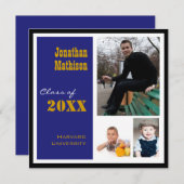 卒業式パーティー3フォトブルー招待状 招待状 (正面/裏面)