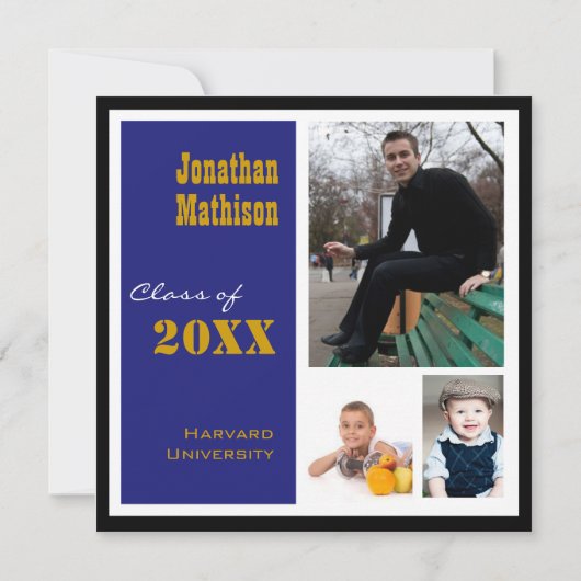 卒業式パーティー3フォトブルー招待状 招待状 (正面)