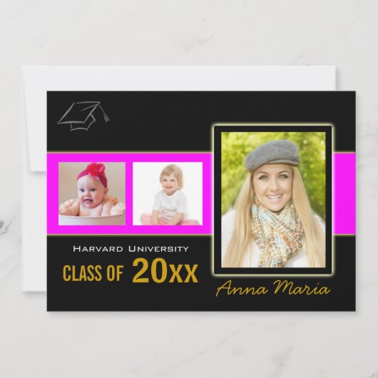 卒業式パーティー3写真ピンク招待状 招待状 (正面)