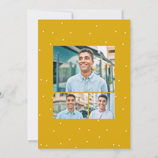 卒業式パーティー3枚の写真金ゴールド黄色紙吹雪 招待状 (裏面)