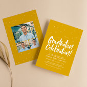 卒業式パーティー3枚の写真金ゴールド黄色紙吹雪 招待状