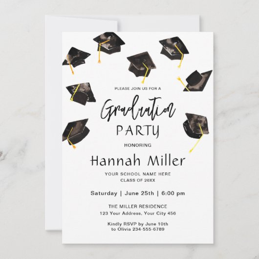 卒業式パーティーHappy Hats写真 招待状 (正面)