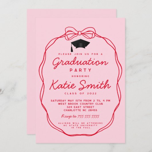 卒業式パーティ招待状ドードルボウディセーション 招待状 (正面/裏面)