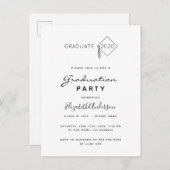 卒業式パーティ白黒上限招待 ポストカード (正面/裏面)