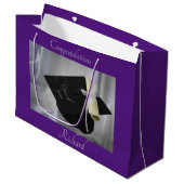 卒業式パープルキャップ&ディプロマパーソナライズされたー ラージペーパーバッグ (正面アングル)