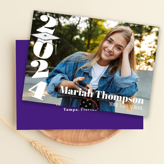 卒業式パープルタイポグラフィ写真教室2023 招待状