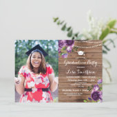 卒業式パープルフラワーライトウッドフォト 招待状 (スタンド正面)