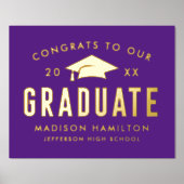 卒業式パープル卒業パーティーへのおめでとう 箔ポスター (正面)