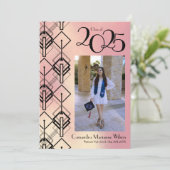 卒業式ピンクアールデコブラック発表 招待状 (スタンド正面)