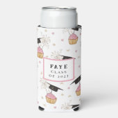 卒業式ピンクカップケパーソナライズされたーキ スリム缶クーラー (Seltzer正面)