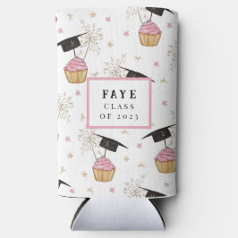 卒業式ピンクカップケパーソナライズされたーキ スリム缶クーラー