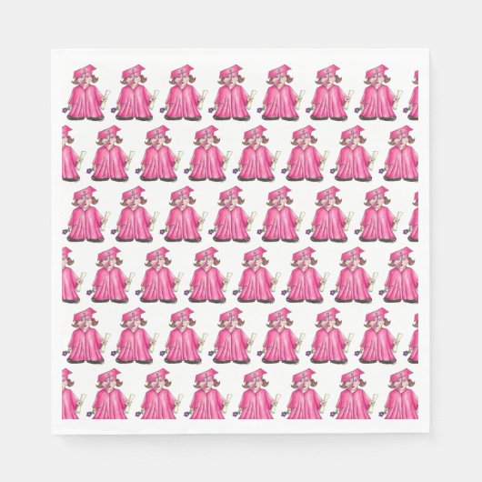 卒業式ピンクキャップ卒業証書 スタンダードランチョンナプキン (正面)