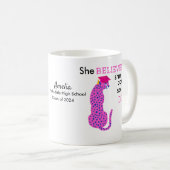 卒業式ピンク信じヒョウ彼女は出来た コーヒーマグカップ (正面右)