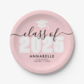 卒業式ピンク卒業式パーティー ペーパープレート (正面)