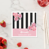 卒業式ピンク白黒ストライプ花模様2025 スタンダードカクテルナプキン (インサイチュ)