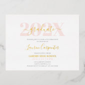 卒業式ピンク赤面とゴールドフォイルの招待状 箔招待状ポストカード (正面)