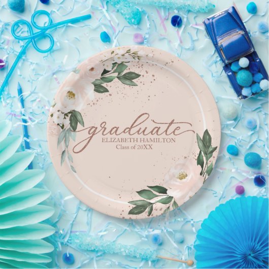 卒業式ピンク赤面フローラ卒業パーティー紙 ペーパープレート (パーティー)