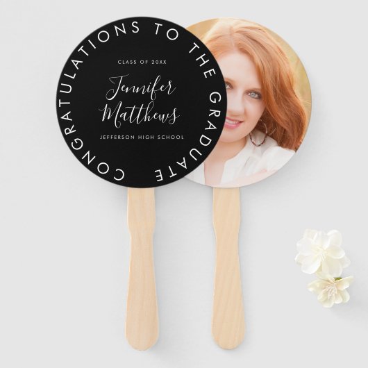 卒業式ファンスクールのカラークラスフォト ハンドファン (正面&裏面)