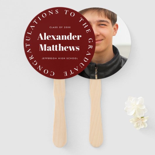 卒業式ファンスクールのクラス男性フォトブルゴーニュ ハンドファン (正面&裏面)