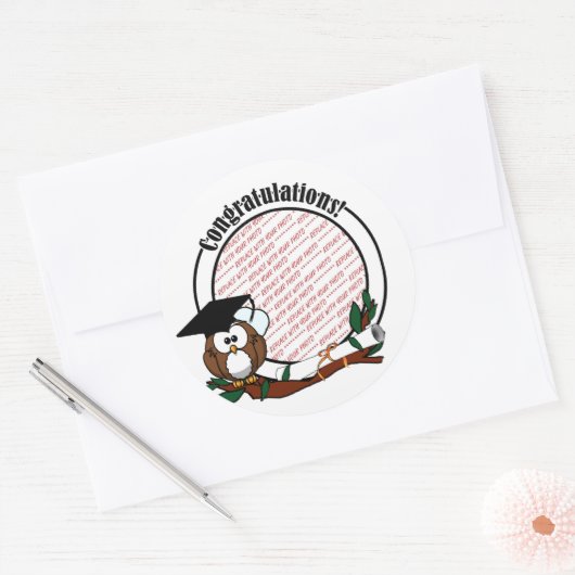 卒業式フクロウのフォトフレーム ラウンドシール (封筒)