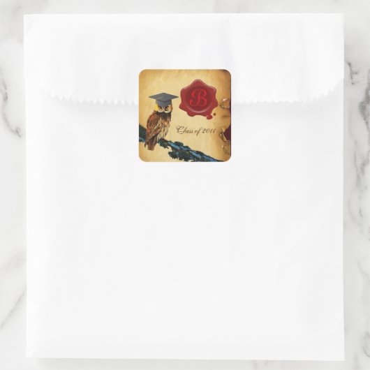 卒業式フクロウ羊皮紙および赤ワックスシールモノグラム スクエアシール (バッグ)