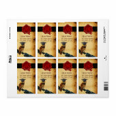 卒業式フクロウ羊皮紙および赤ワックスシールモノグラム ラベル (フルシート)