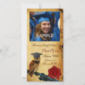 卒業式フクロウ赤褐色ワックスシールモノグラム 案内状 (正面)