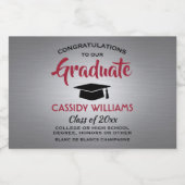 卒業式ブラシ付きグレーレッドとブラックミニスプリット スパークリングワインラベル (シングルラベル)