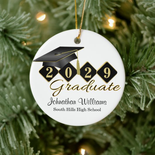 卒業式ブラックアンド金ゴールドクラシック セラミックオーナメント (ツリー)