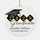 卒業式ブラックアンド金ゴールドクラシック セラミックオーナメント (裏面)