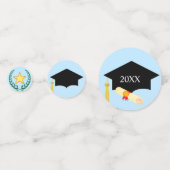 卒業式ブラックキャップ、ローレル&スター紙吹雪 コンフェッティ (正面)