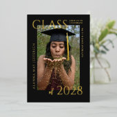 卒業式ブラックゴールドフォイル卒業招待状 箔招待状 (立ち正面)